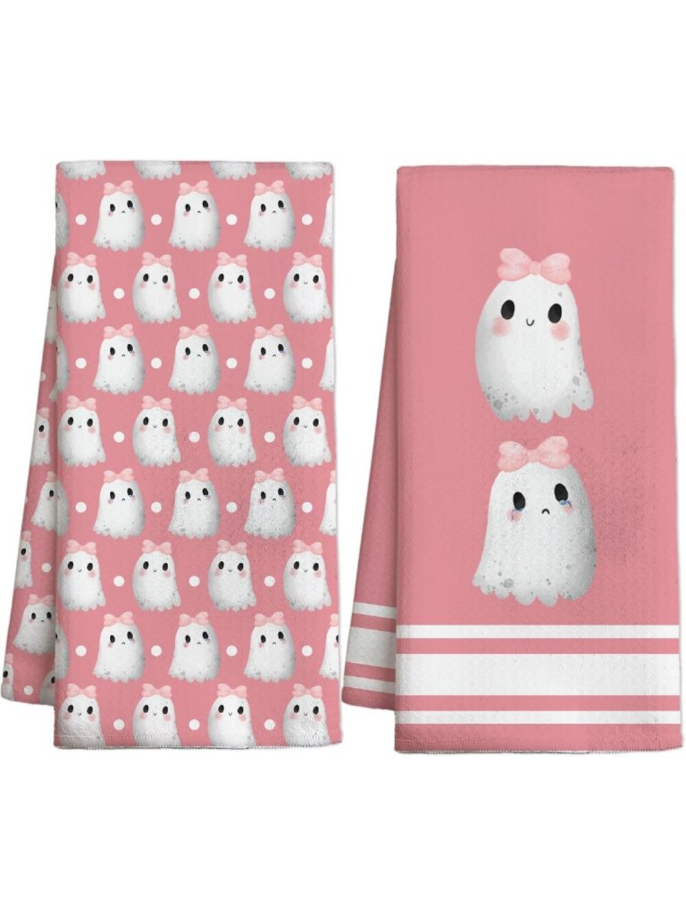 Adorable Halloween Kitchen Towels Set of 2 - Pink Bow Ghost Design, Perfect